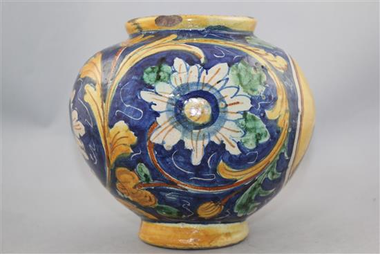 An Italian maiolica globular jar, Caltagirone, 18th / 19th century, 18.5cm., damages